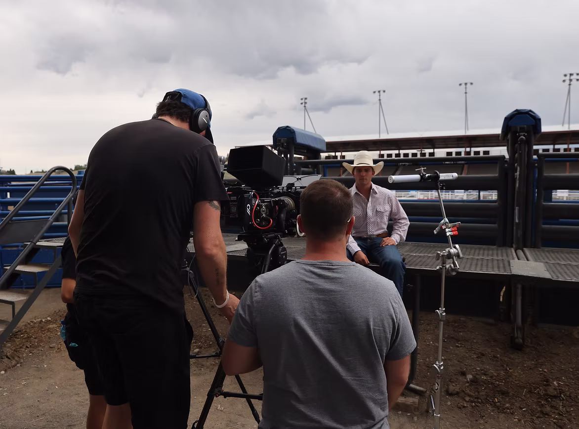 Ben Parrish on set with production crew